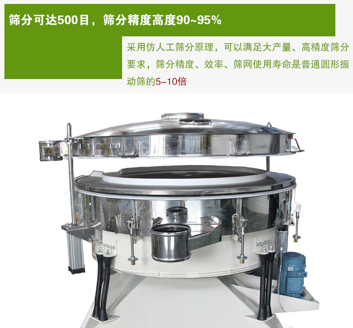 搖擺篩分機采用仿人工篩分原理，可以滿足大產(chǎn)量、高精度篩分 要求，篩分精度、效率、篩網(wǎng)使用壽命是普通圓形振 動篩的5-10倍